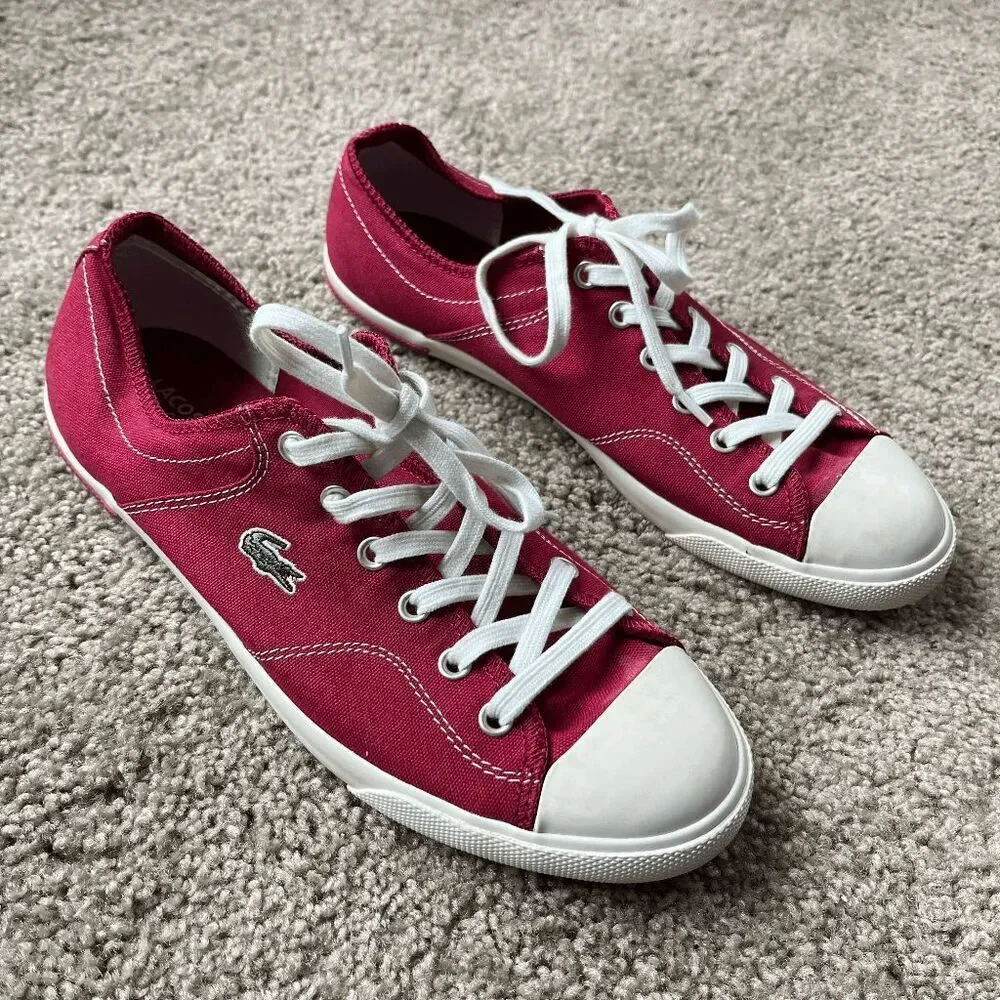 Lacoste Sport Red Canvas Sneakers Croc Logo Newton 9.5 Preppy Casual
